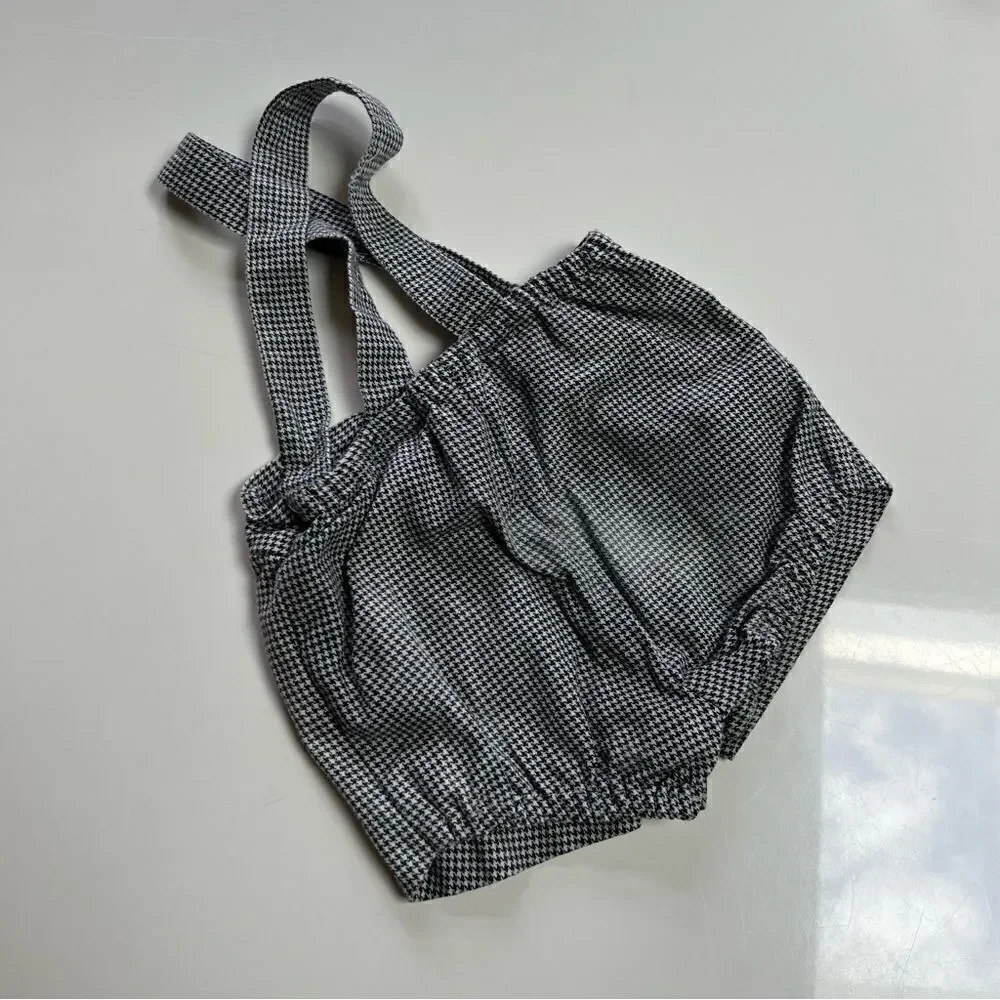 Charming Vintage Unisex Baby Classic Houndstooth Suspender Overall Shorts Romper